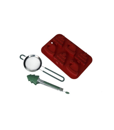 Set stampo biscotti Natale rosso in silicone con pinza in silicone e setaccio inox