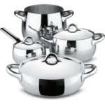 ALESSI - "MAMI" Batteria 7 pezzi in acciaio inox 18/10 con fondo in acciaio magnetico con finitura lucida269.