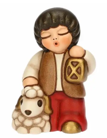 THUN - Bimbo con lanterna in ceramica, Bianco, "presepe classico"
