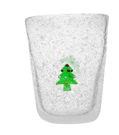bicchiere acqua in vetro soffiato con albero di natale
