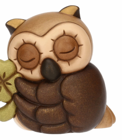 THUN - Gufo Lucky con quadrifoglio in ceramica piccolo