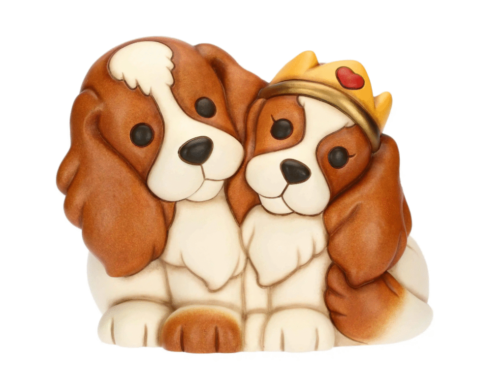 THUN - Coppia cani cavalier king in ceramica grande