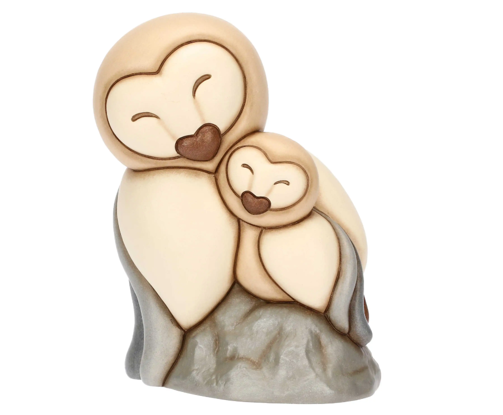 THUN - Barbagianni Barbi con piccolo in ceramica grande
