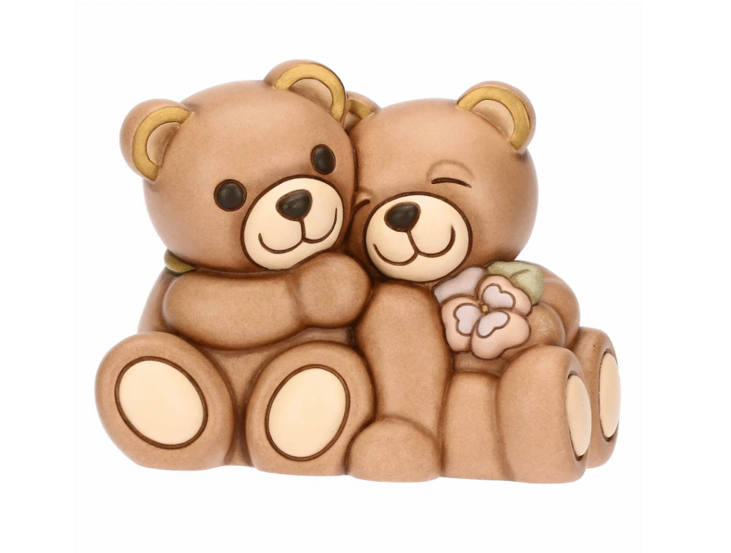 THUN - Coppia Teddy primavera in ceramica con fiore