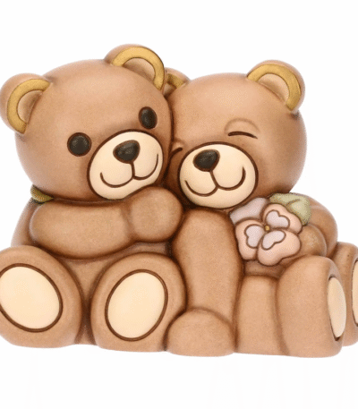 THUN - Coppia Teddy primavera in ceramica con fiore