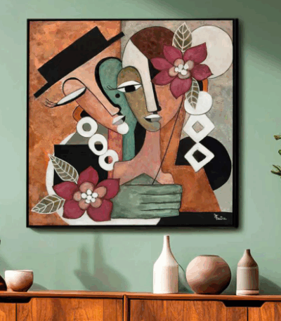 Quadro con cornice coppia astratta