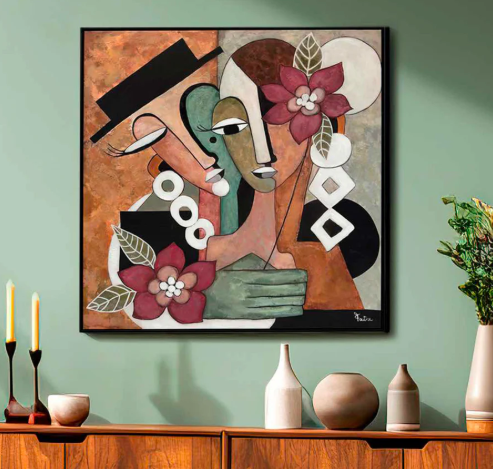 Quadro con cornice coppia astratta